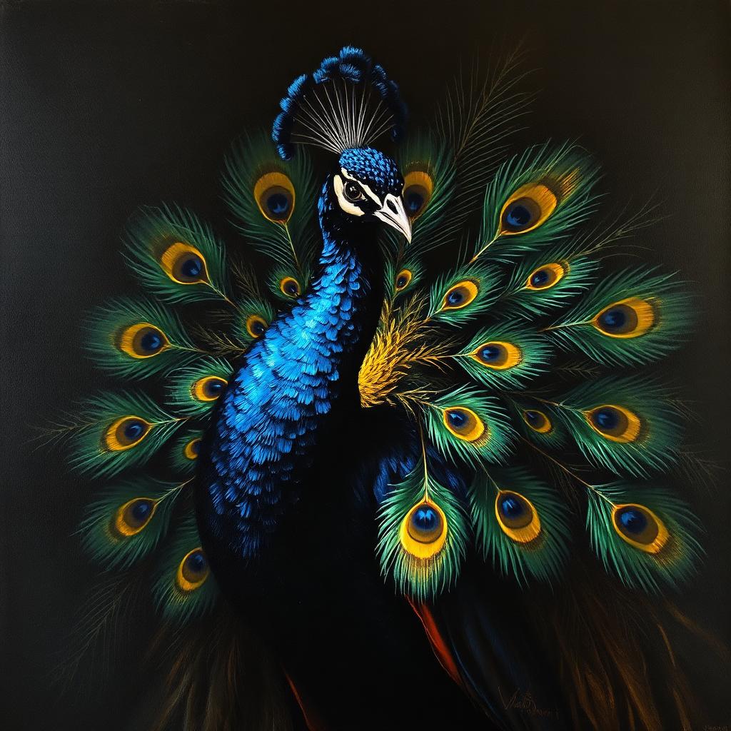 Oil peacock painting